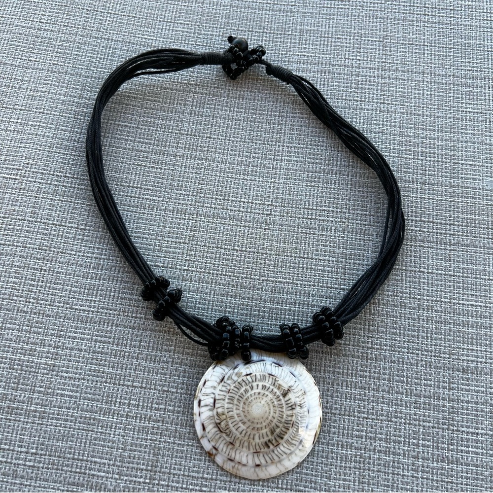 Shell medallion necklace beaded Aztec style native hand crafted 16” Cord